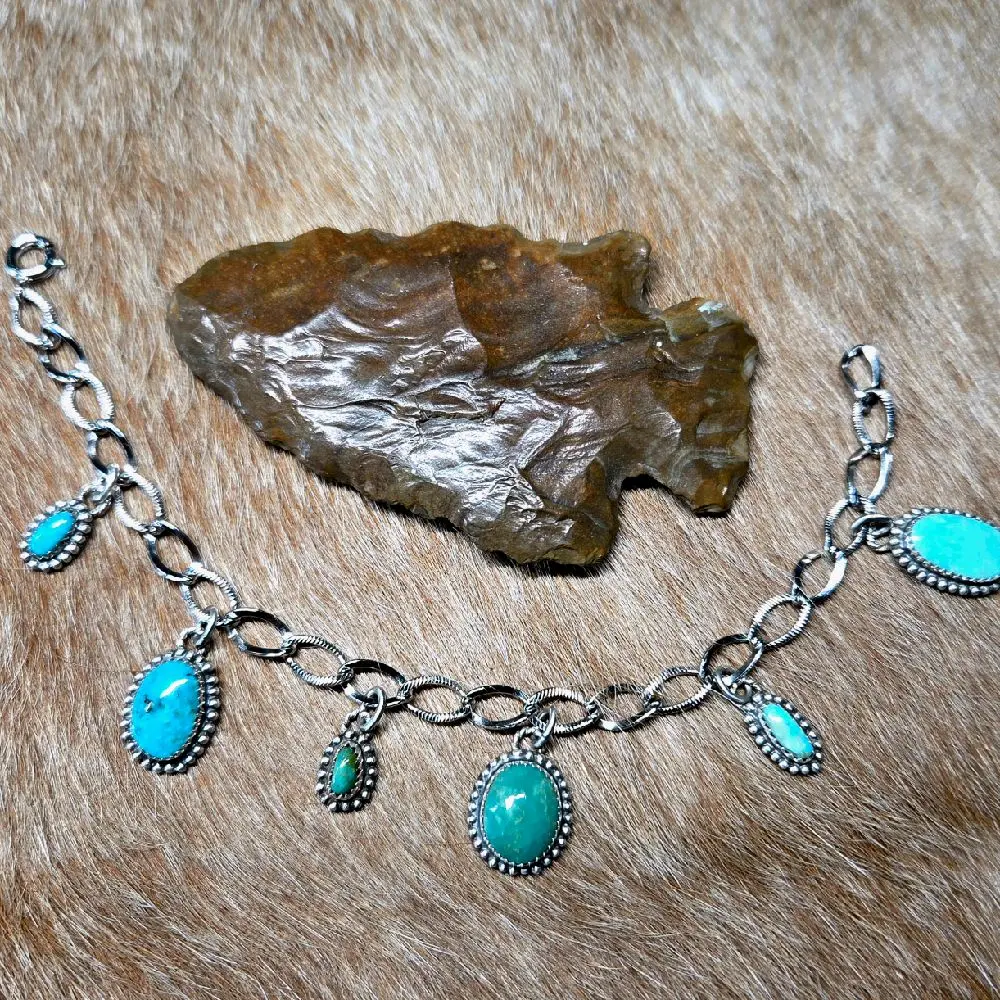 Sterling Silver Turquoise Charm Bracelet 7 inches