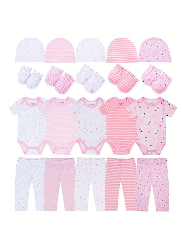 JY.COZY FOR BABY Baby Girl Boy Clothes Onesie Set 20 Pack 100% Organic Cotton 5 Bodysuits 5 Pants 5 Hats 5 Gloves Hypoallergenic Breathable Stretchy OEKO-TEX Certified for All Seasons Playdate Christening Photo Shoot