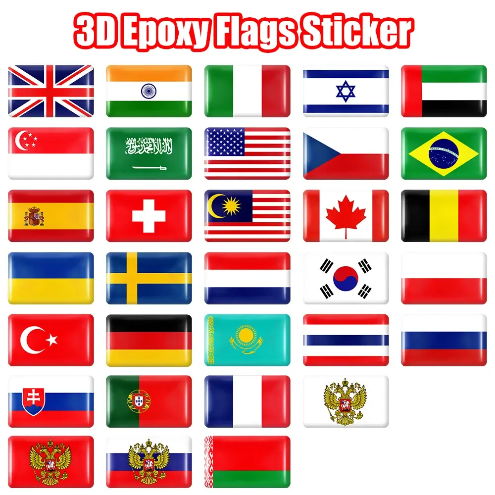 2026 10pcs Epoxy Flags Stickers Car Interior Decoration Decal for United Arab Emirates Thailand Netherlands Russia Brazil Italy Badge New for your car décor
