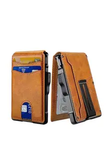 RFID Blocking Wallet Portable Pop Up Credit Card Holder Mini Slim PU Leather Bifold Wallet with Money Clip Smart Wallet for Men Cartera Outdoor Carry Durable Wallet Rfid Wallets