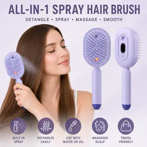 Electric Spray Air Cushion Massage Comb, Self-Cleaning Anti-Tangle Hair Brush, Anti-Static Volumizing Scalp Massage Brush for Dry Frizzy Hair Care, No Essential Oil Included【Not straightened】