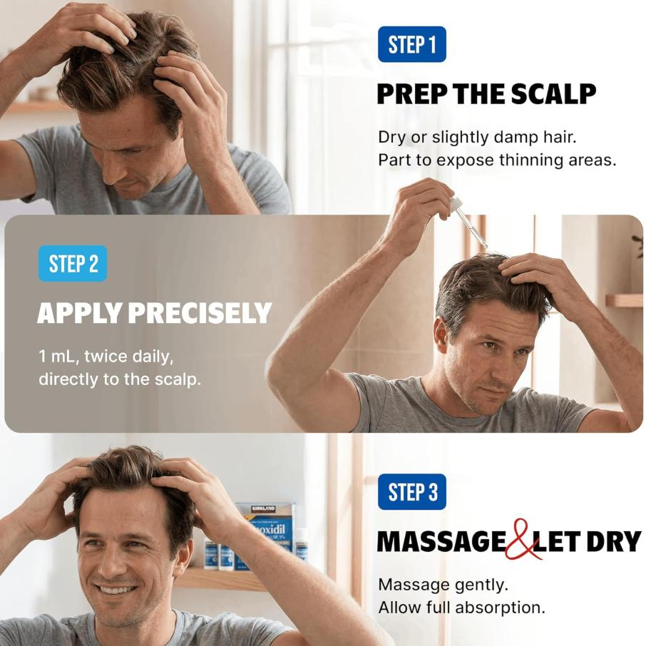 Kirkland Men's Anti-Hair Loss and Hair Growth Tonic, 5% Minoxidil Topical Solution, activates hair follicles, 6-month supply, 6-bottle pack, genuine product.