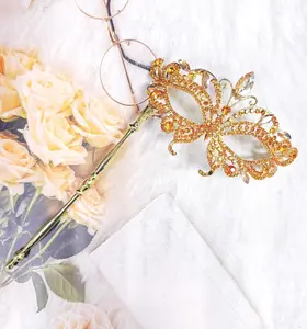 Crystal Masquerade Mask with Stick - Venetian Theatrical Eye Mask for Wedding, Prom Parties (Adult Festive & Party Accessory)