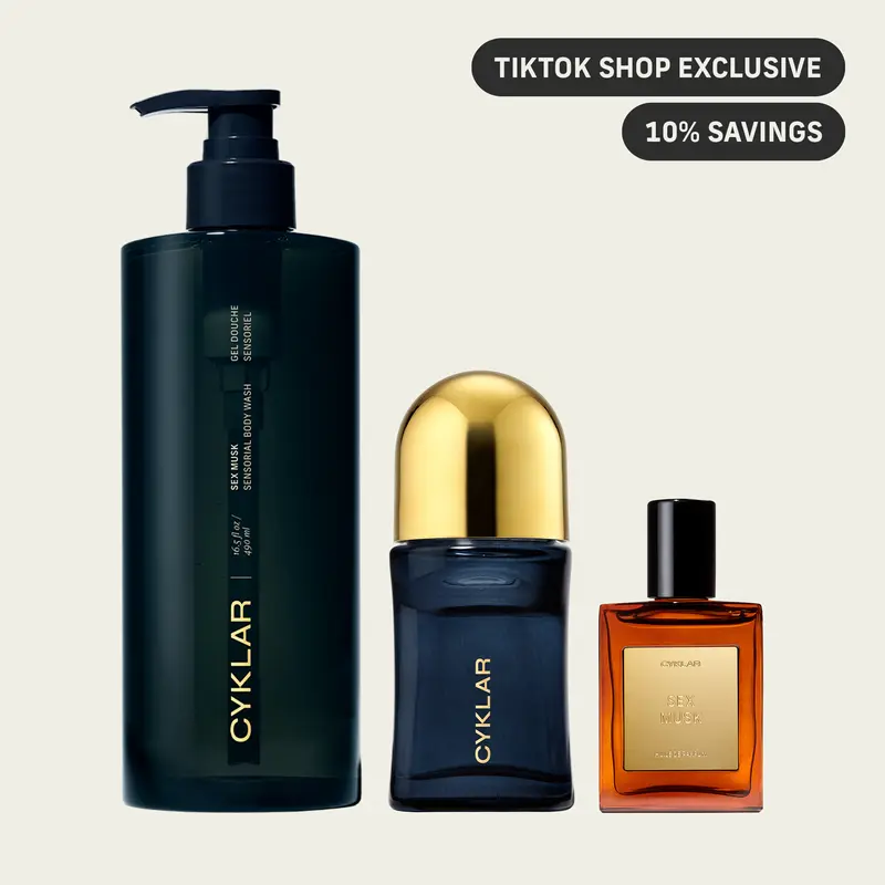Sex Musk Body Care Essentials Set - Sensorial Body Wash, Mandelic Acid Deodorant & Perfume Oil