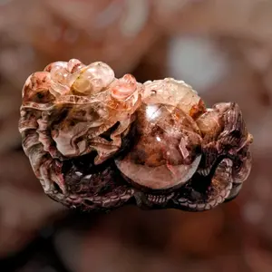 Fire Quartz Dragon Ornament Carved with Intricate Details for Home Decor