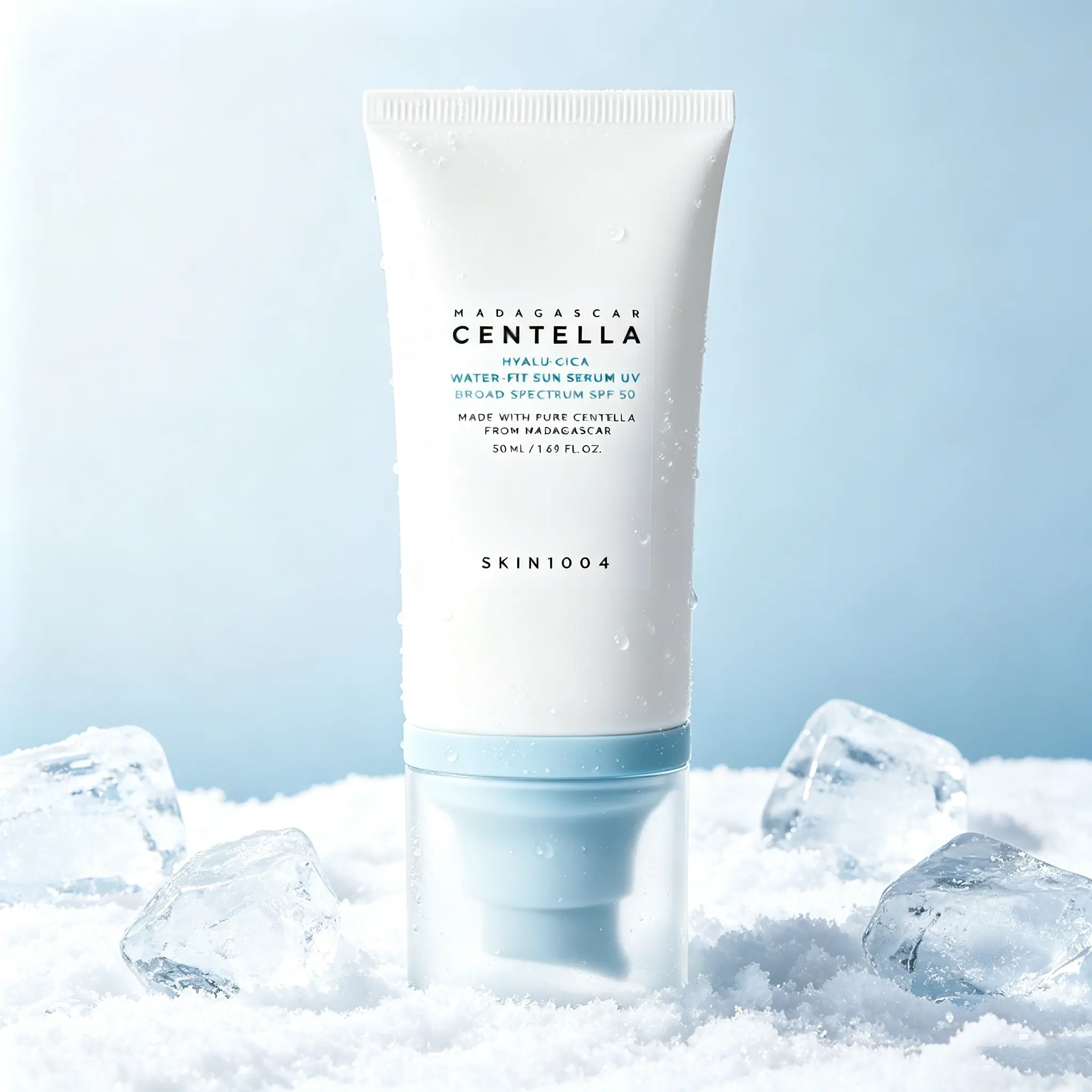 SKIN1004 Hyalu-Cica Water-Fit Sun Serum SPF50+ PA++++ 50ml – Glowy Makeup-Base Korean Sunscreen | No White Cast, Weightless Water-Cream Texture | Perfect Under Makeup, No Pilling