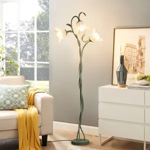 Vintage 3-Head Flower Floor Lamp, Adjustable Gooseneck Corner Standing Tall Floor Lamp, 3 Color Temperature Modes (Warm/Natural/White), Decorative Ambient Lighting for Living Room, Bedroom, Reading Nook, Office, Home Decor, Modern Retro Standing Light tik