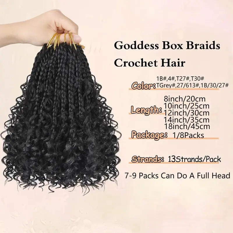 NEW Goddess Box Braids Crochet Hair  8 Inch Pre Looped Boho Crochet Braids with Curly Ends, 8 Packs Synthetic Crochet Hair for Women