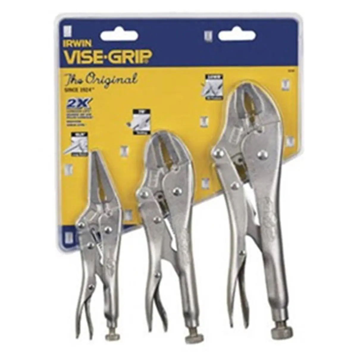 Vise Grip VGP323S The Original Alloy Steel Locking Pliers 3-Piece Clamping Tool Set - Construction Use, Classic Trigger Release, 1 Each of 10WR, 7R, Hardened Teeth, Heat-Treated for Durability, 3-Piece Set