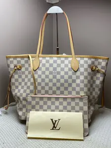 Pre-owned Louis Vuitton Damier Ebene Neverfull MM Tote Bag Year 2017 With Detachable Pouch & Dust Bag 99.9% New 31 x 28 x 14 cm ximu