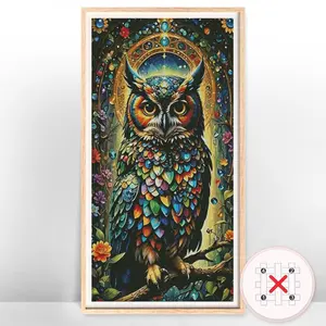 Owl Pattern Cross Stitch Kit without Frame, DIY 11CT Counted Kit for Beginner, DIY Printed Canvas Animals Hand Embroidered Embroidery Kit for Home Room Decor