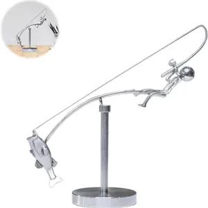 Kinetic Fishing Sculpture, Adult Perpetual Motion Desktop Ornament, Balance Art Physics Sculpture, Metal Science Gadget, Cool Office Decor, Artistic, Metallic Finish, Decorative, Articulating Figurines