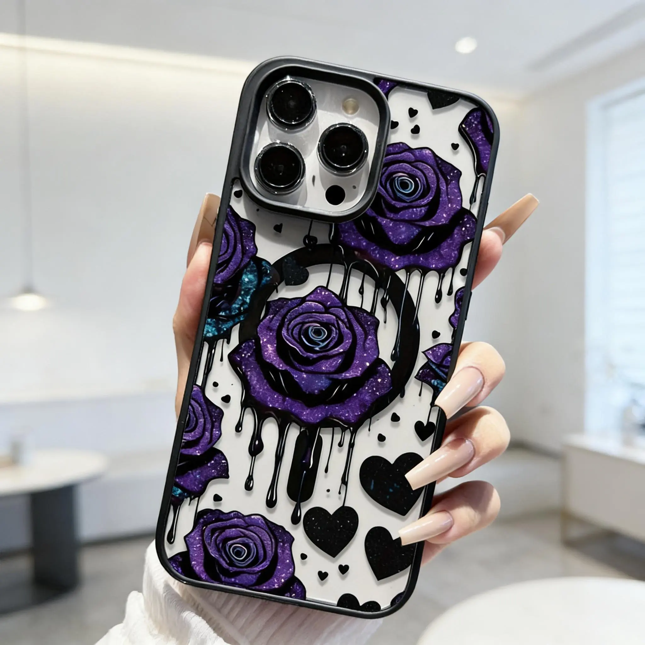 Premium Purple Rose Magnetic Phone Case - Shockproof Acrylic Protector for iPhone 11,12,13,14 Pro Max,15,16,17 Plus - Tech Accessories, Mobile Phone Accessories for Protection Cellphone Protective phone cases