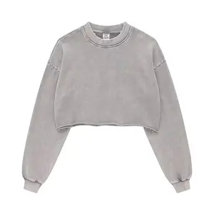 Women’s Grey Distressed Crop Crewneck