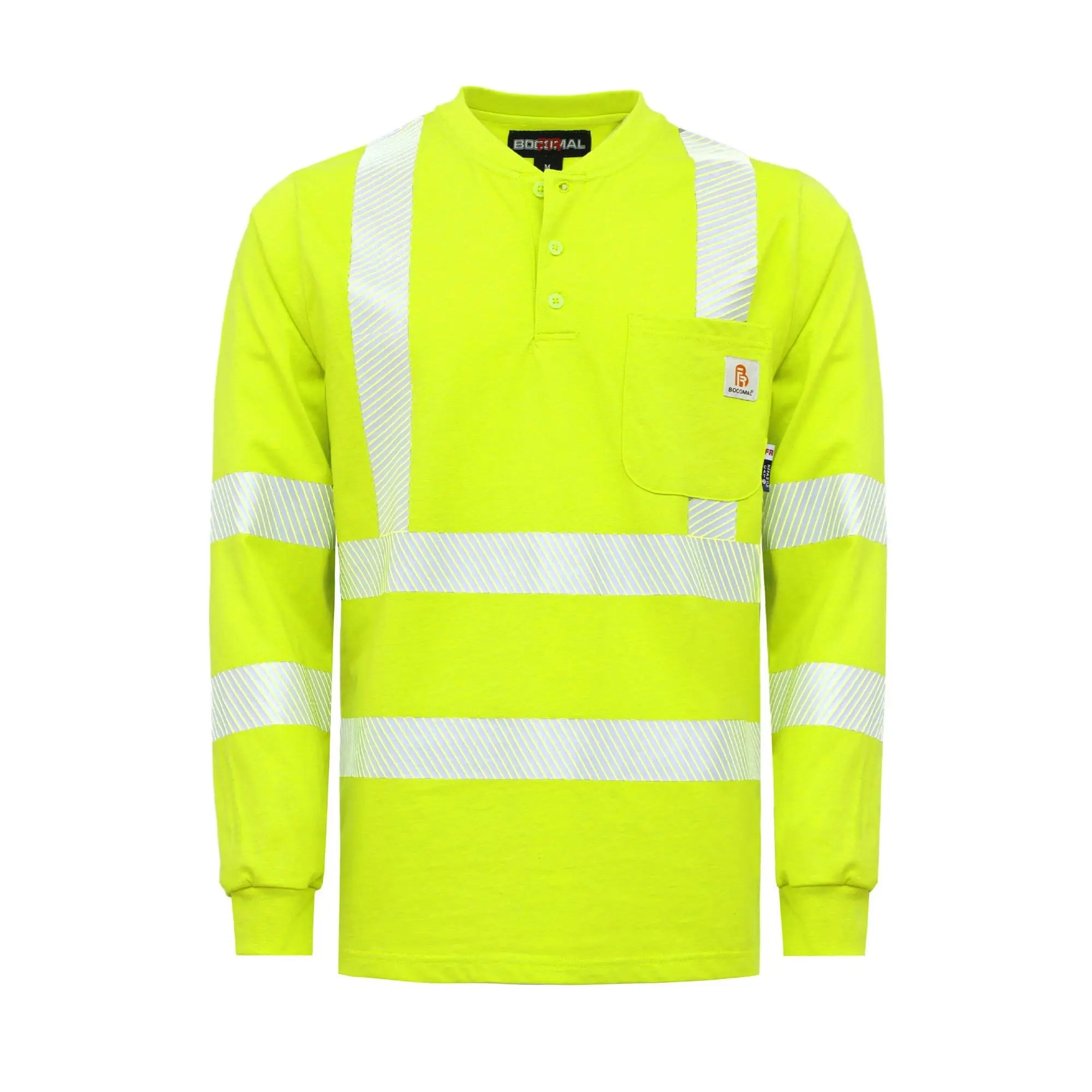 7OZ Hi Vis FR Henley T-Shirts With 2 Inch Tape - 0424