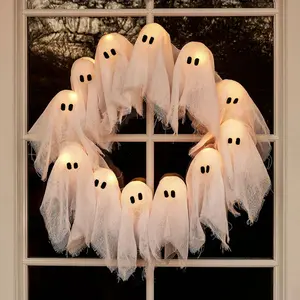 Halloween Glowing Ghost Wreath, Cute Spooky Door Knocker Decoration, Easy Halloween Home Window Pendant Craft, Create Festive Atmosphere, Unique Thematic Element