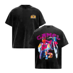 Off-Road Motorcycle Camel Printed Short Sleeve Crew Neck Pure Cotton Top, Men's Loose Retro Black & Brown Racing Pattern T-Shirt, Retro Fan Casual Streetwear Style Outfit, Unisex Apparel, Perfect Gift Choice