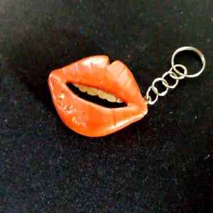 2 Lip Bite Mouth Charms Red Ceramic Keychain