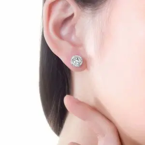 Fashion Women's Round Zircon Studs Earrings Wedding Jewelry Luxury Earrings for Women Birthday Party Anniversary Gift Wholesale