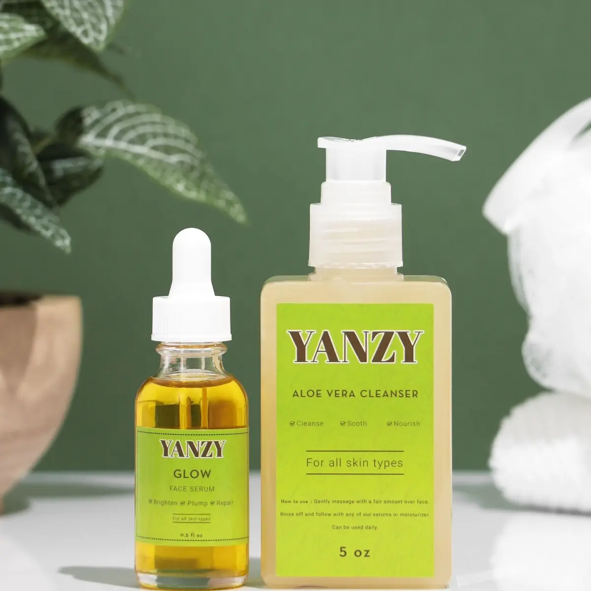 Glow Skin Duo - 2 Step Skincare Kit with Aloe Vera Cleanser & Turmeric Glow Serum for Brightening, Healing, Soothing,Anti Aging, Hydration, Nourishing