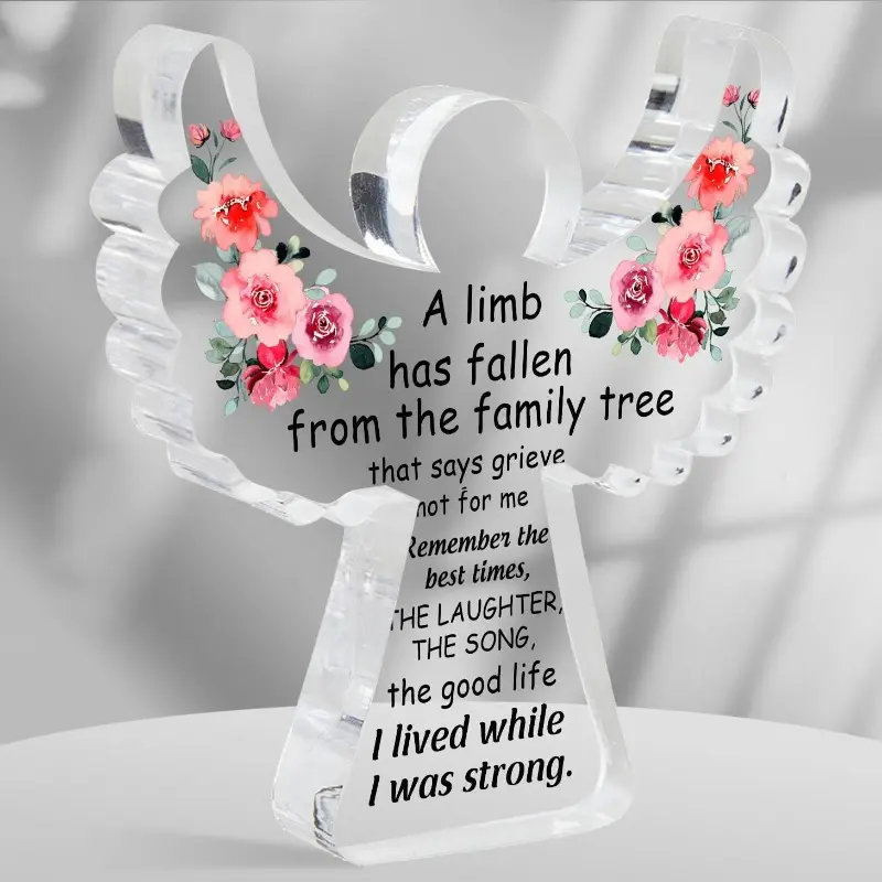 Remembrance Gift, Memory Angel Acrylic Decorative Sign, Sympathy Condolence Gift, Condolences Remembrance Grief Gifts for Loss of Loved One, Sympathy Sign for Home Living Room Desk Centerpiece Decor