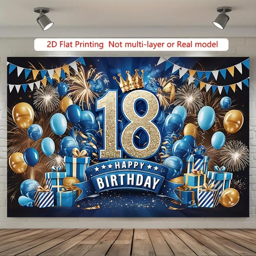 1-Piece Glam Durable 2D Flat Polyester Happy Birthday Party Banner with Letters - 18th Birthday Backdrop, Indoor Soft Fabric Print Home Wall Photo Prop, White Decorative Textile Supply & Gift, One-Piece