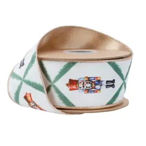 Green Nutcracker Holiday Ribbon Double-Sided Velvet with Gold Wired Christmas Ribbon 2.5" x 15 Yards for Festive Decor