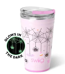 Swiglife Spider Web Creepy Cute Glow in the Dark Party Tumbler 24oz Stainless Steel Double-Wall Vacuum-Sealed Stackable Cups for Large Groups Drinkware