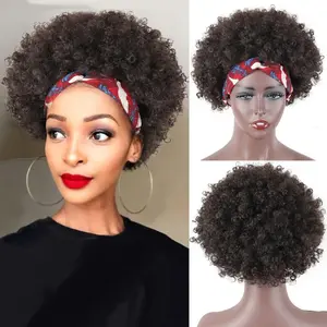 Short Kinky Curly Headband Wig | Afro Puff Synthetic Hair Wig | Ice Silk Band African American Wig for Women