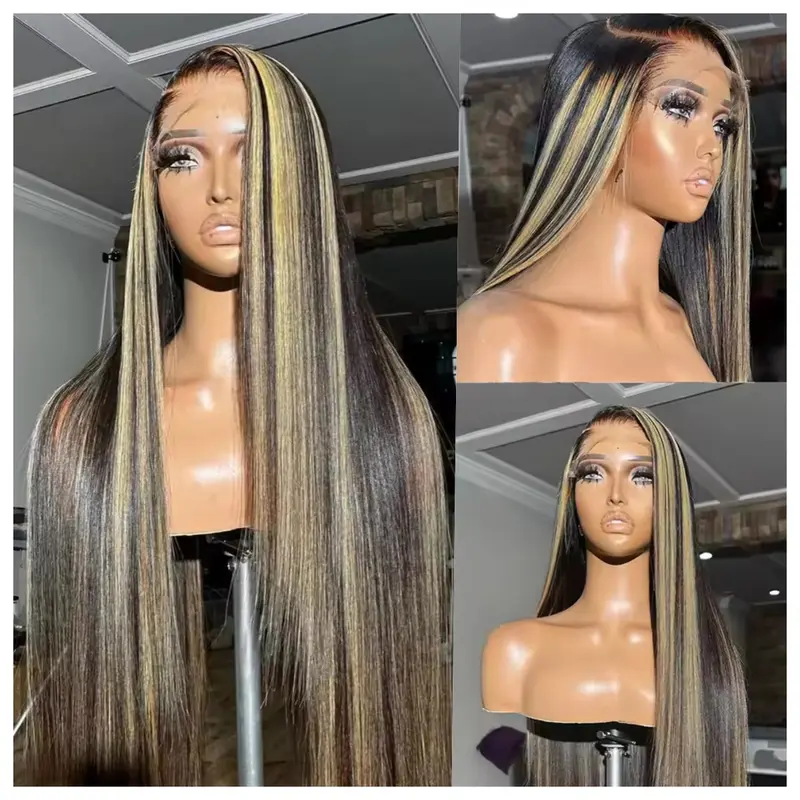 HANA HAIR Women's 13x6 HD Lace Front Human Wig, 180 Density Honey Blonde 1B-27 Highlight Ombred, Pre-Plucked Medium Cap, Anti-Tangle Bone Straight Heat Resistant for Daily Wear, Weddings, Tangle-Free Hair Keeps Styling Simple