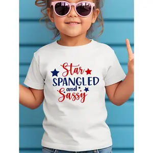 YBY Child-Size Girls' T-Shirts - Star Spangled, Sassy Letter Print, Creative Versatile Novel Kids' Fashion Top