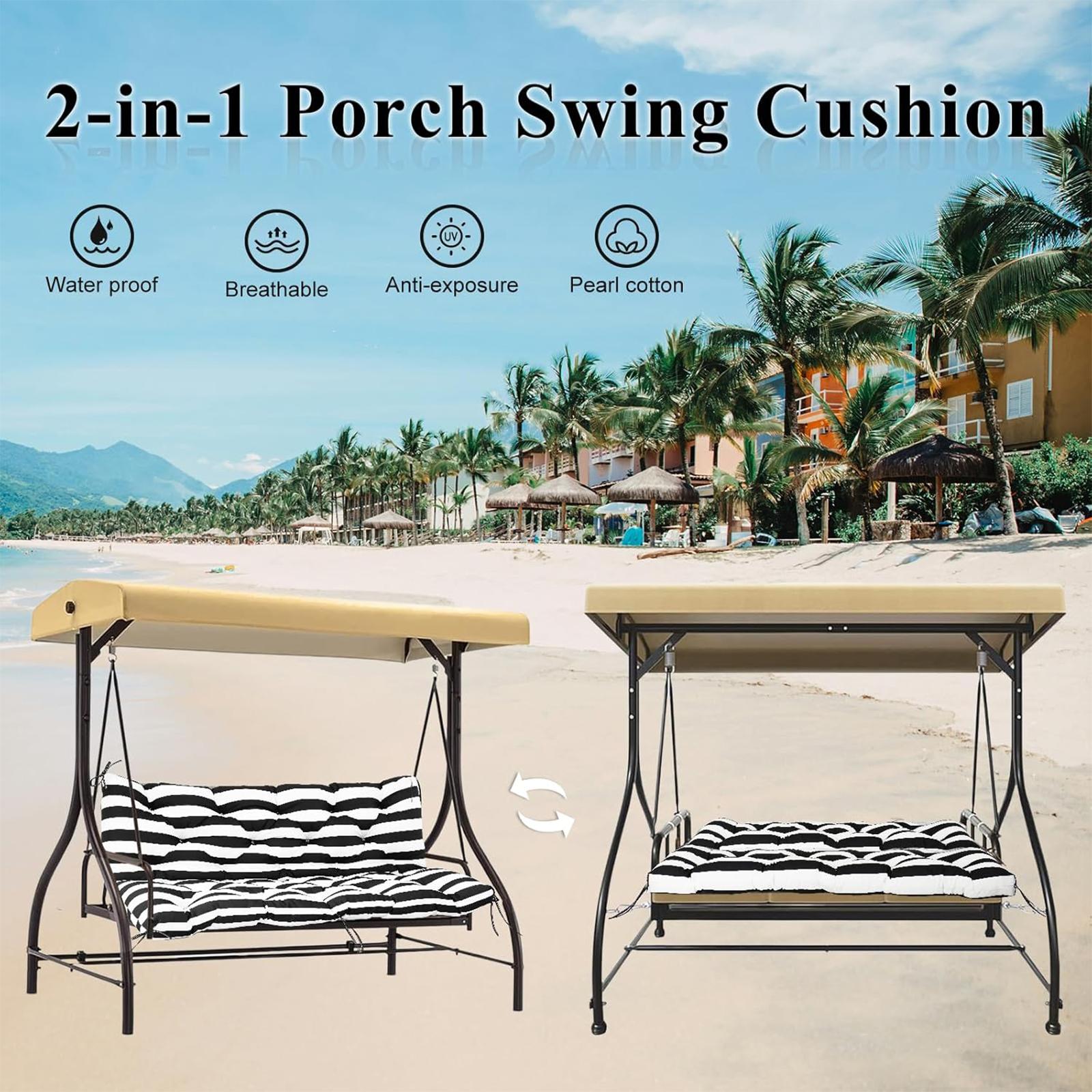 2025 Upgrade Hollywood Swing Cushion Waterproof Thick 5" Outdoor Swing Cushion with Backrest 60"X40" 2-3 Seater Bench Replacement Cushion for Outdoor Furniture Porch Patio Garden