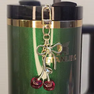 Glitter Cherries and Bow Tumbler Straw Charm