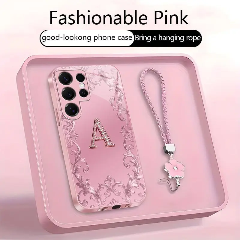 Suitable for [Galaxy S25 Ultra] high-end women's phone case🥰，free four-leaf clover lanyard included—choose any one of the 26 letters. Drop-resistant and fingerprint-proof. YM99