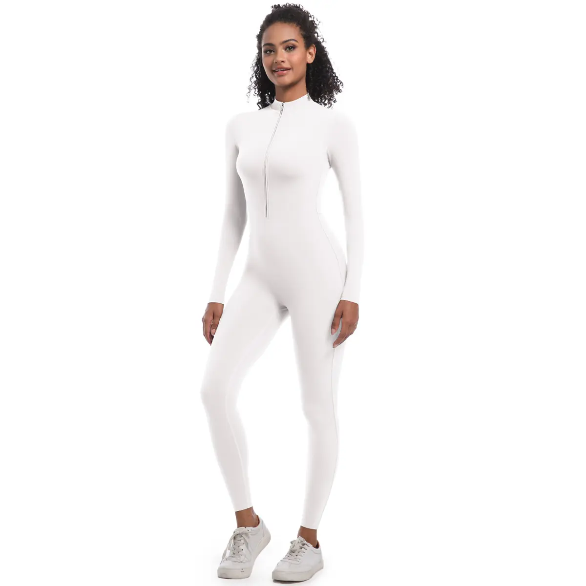 Women's Seamless Full Body Shapewear Bodysuit for Yoga Running Fitness Training with Slimming Compression Tummy Control and Mock Neck Quarter Zip Design