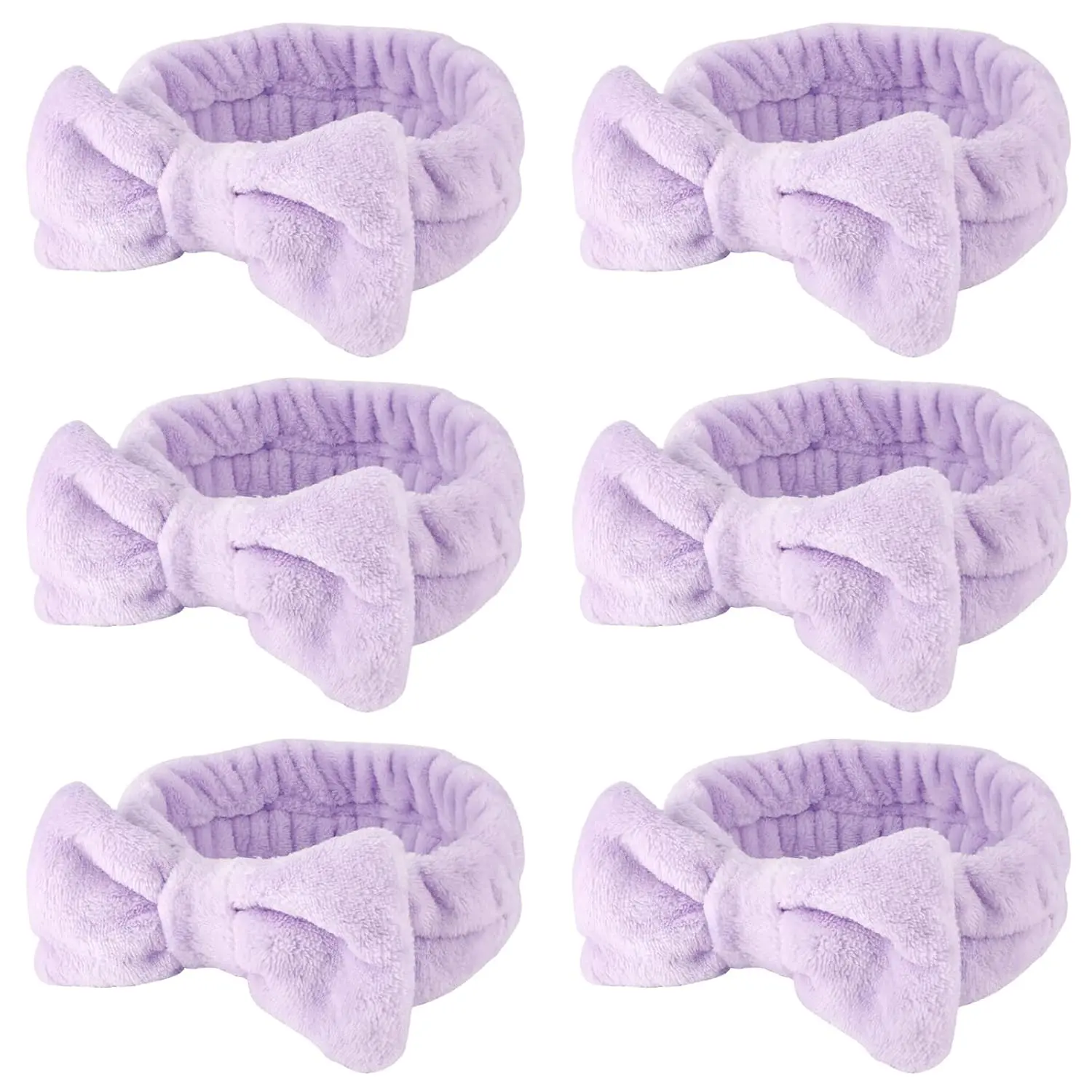 6 Pack Purple  Microfiber Bow Headbands for Washing , Skincare Headbands, Facial Headband Set, Soft Fluffy Headband, Women Hair Accessories, Party Supplies, Type 15