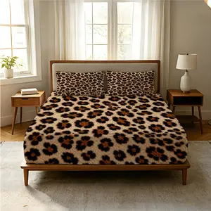 3 Piece Leopard Print Animal Themed Fitted Sheet Set, Modern Art Quilted Leopard Print, Perfect for Boys' and Girls' Rooms and Hotel Bedrooms, Soft and Gentle on the Skin, Breathable, Makes a Wonderful Gift