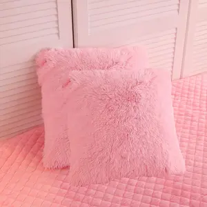 2 Pack Fluffy Faux Fur Pillow Shams,18 x 18 Inches Throw Pillow Covers,Luxury Decorative Furry Pillowcases Cushion Cover for Christmas,Zipper Closure,No Pillow Insert