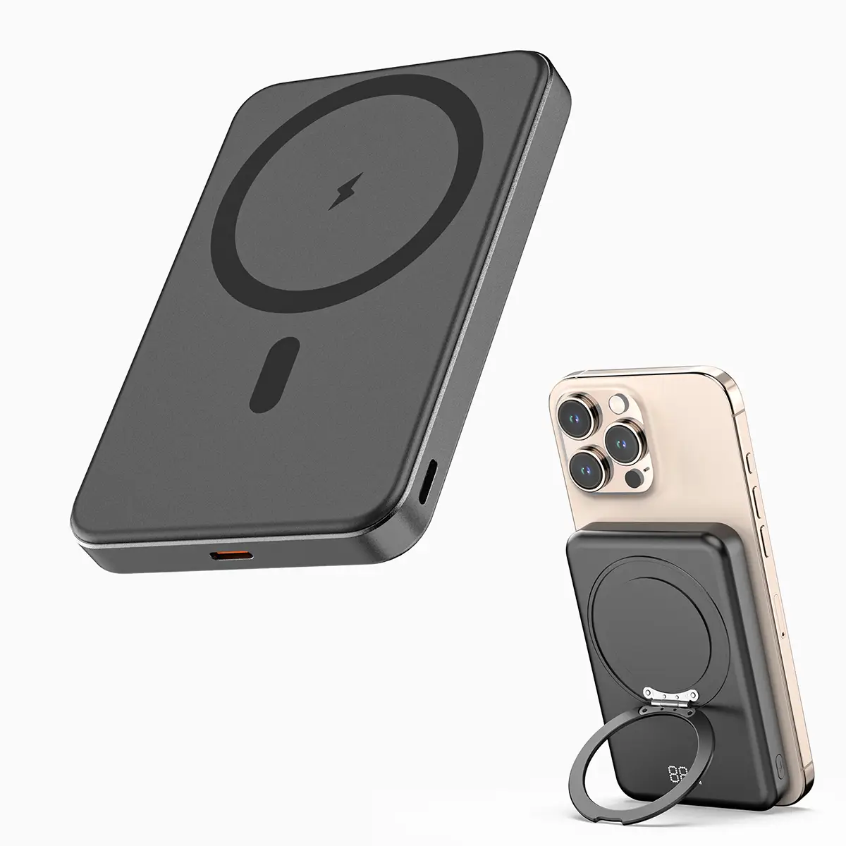 Magnetic Power Bank, 10000mAh Wireless Portable Charger with Foldable Stand, 20W PD Fast Charging Power Bank with USB-C Cable LED Display, for Mag-Saf