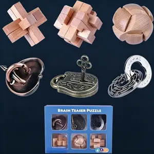 6-Pack Silver Metal Hole Lock Brain Teaser Puzzles for Adults, IQ Logic Disentanglement Interlock Toys, Educational Desk Stress Relief Tools