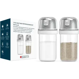 KTCHENDAO 2 in 1 Salt and Pepper Shaker with Side Pour Spout,-in Lid for Moisture-, Elegant Borosilicate Salt Pepper Dispenser set for, BPA Free, 4oz (White)
