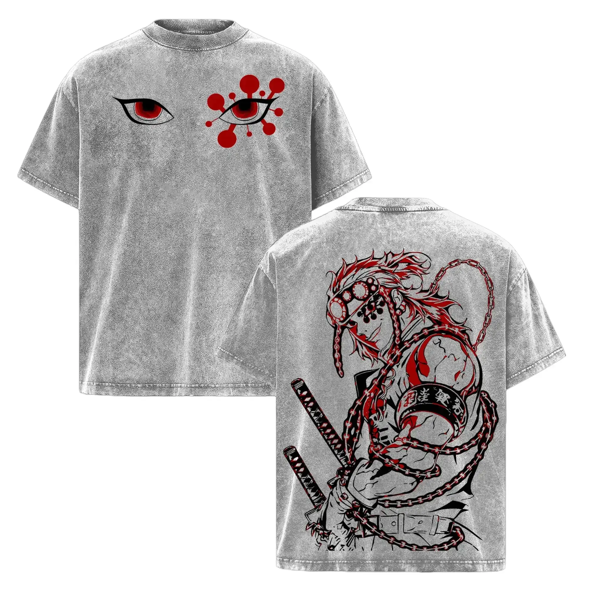 Tengen Uzui Flashy Warrior T-Shirt – Vintage Washed Demon Slayer Sound Hashira Graphic Tee, Anime Art Shirt, Oversized Soft Cotton Streetwear, Unisex Casual Apparel, Gift for Anime Fans