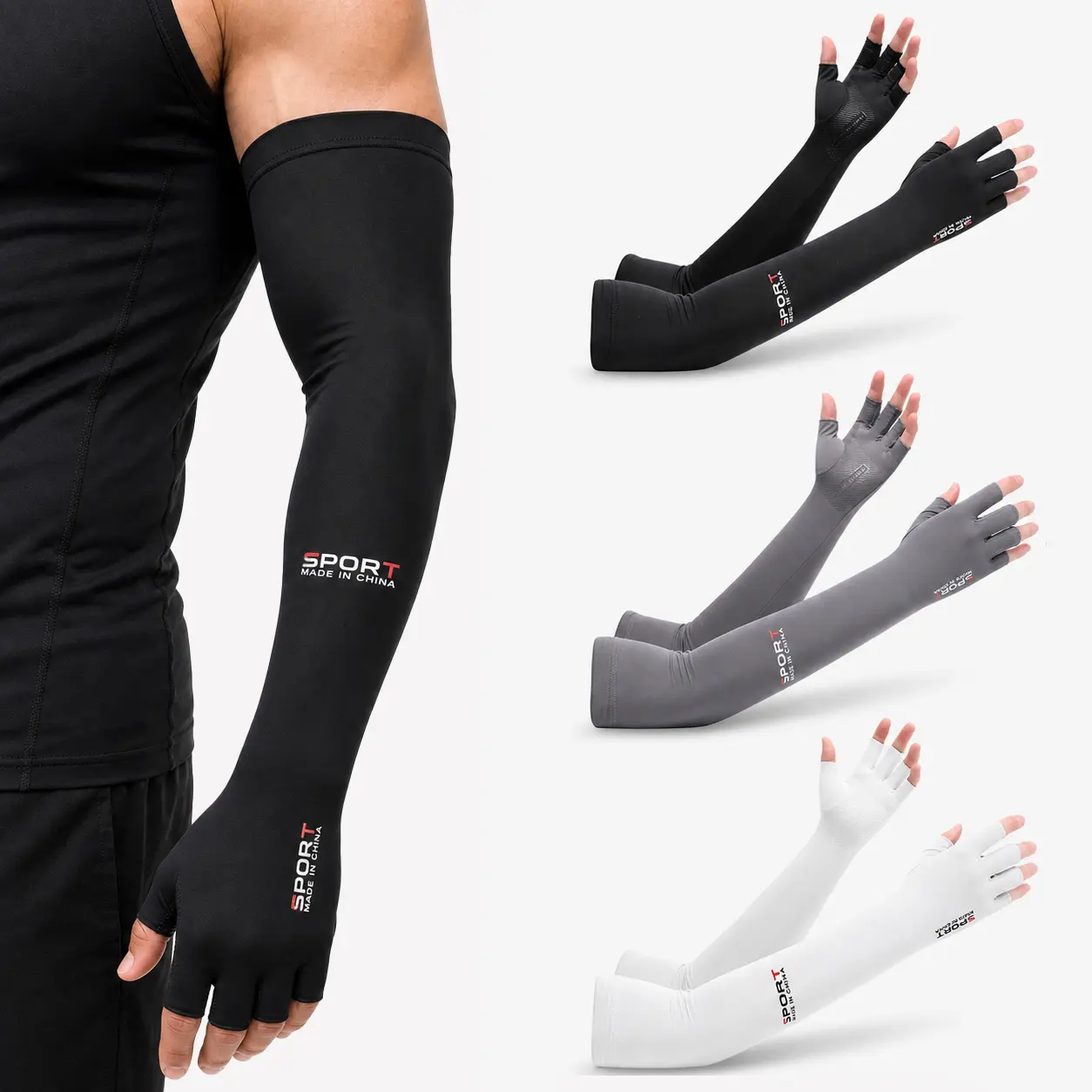 Men's Women's Summer Sun Protection Arm Sleeves with Gloves, 1 Pair Breathable Ice Silk UV Protection Cooling Arm Sleeve for Cycling, Running, Climbing and Outdoor Sports