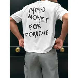 Men's Need Money for Porsche Short Sleeve Graphic Tee, Regular Fit Casual Round Neck T-shirt for Daily Wear, Men's Streetwear Top for Summer, Gym T Shirts