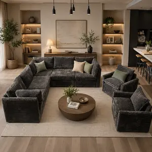 CAODOC Modular Sectional Sofa Set, Plush Corduroy Deep Seat Cloud Couch with Corner, Middle, Ottoman and Swivel Rocking Chair Modules, Customizable L/U Shaped Sofa for Living Room