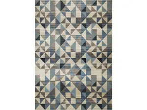 212 MAIN 8x11 ft Rectangle Contemporary Blue & Beige Nested Diamonds Modern Area Rug, Indoor Use, Kid-Friendly, Machine-Washable, Stain-Resistant