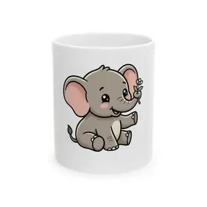 Cute Baby Elephant with Flower Mug | Ceramic Coffee Tea Cup