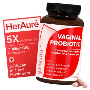 HerAuré Women’s Probiotics - pH Balance, Odor Control, Flora Health, Moistening, Tightening - With 7 Billion CFU Probiotic, Prebiotic, 7-in-1 Mushroom Blend, Cranberry, Pineapple - 60 Capsules (Pack of 1), Self-Care Gift,mothersdaygift