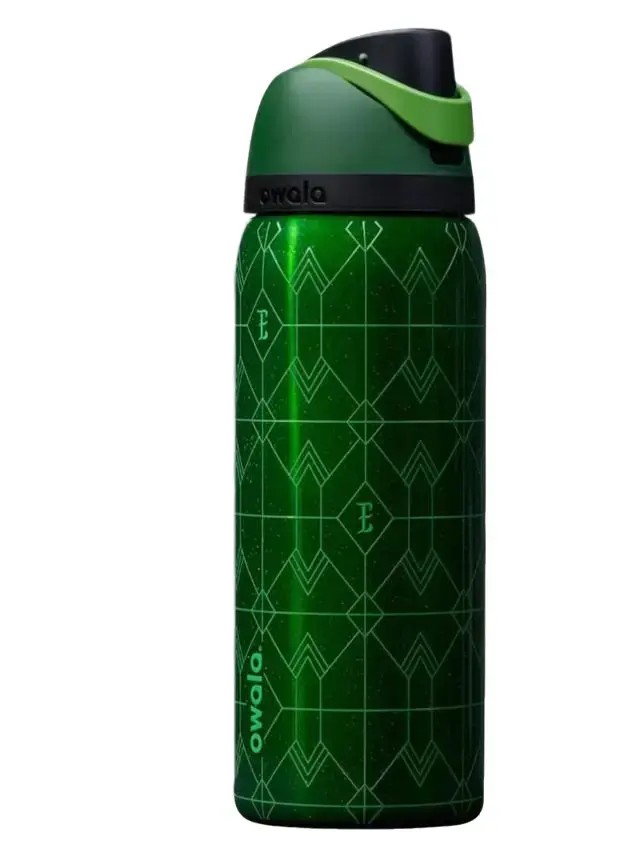 Owala 32oz Elegant Green Insulated Bottle Water Bottle Leakproof Travel Cup with Handle, Ice-Cold Beverages, Daily Hydration, Beach Use , Portable Gym Travel Flask Leakproof Flip Lid with Built-in Straw, Pink Leopard Print Travel Tumbler for Gym Travel
