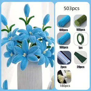 503 Piece Lily Twist Stick Bouquet Set, Decorative Flowers, Includes 300 Cleaning Tubes, 180 Stamen, 20 Flower Sticks, Ideal for Christmas, Mother's Day, Graduation